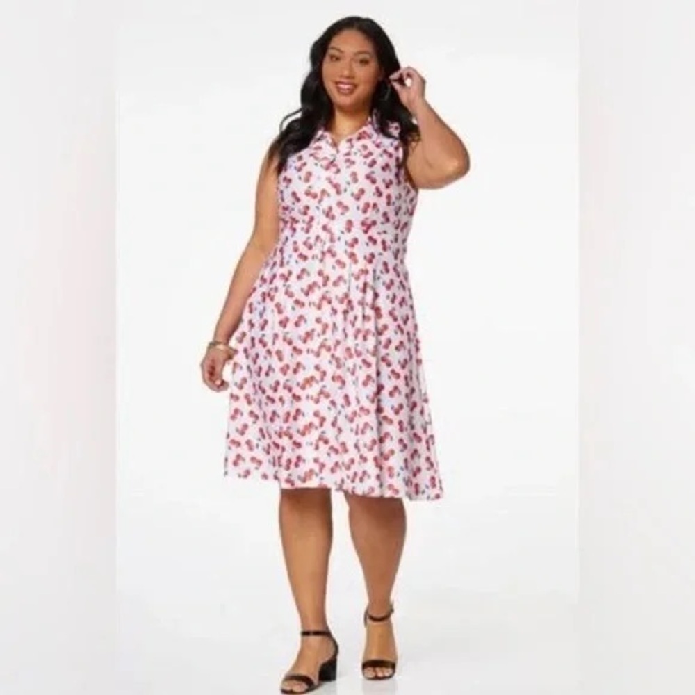 Cato | Plus Petite Cherry Print Shirt Dress Size 18/20P Petite